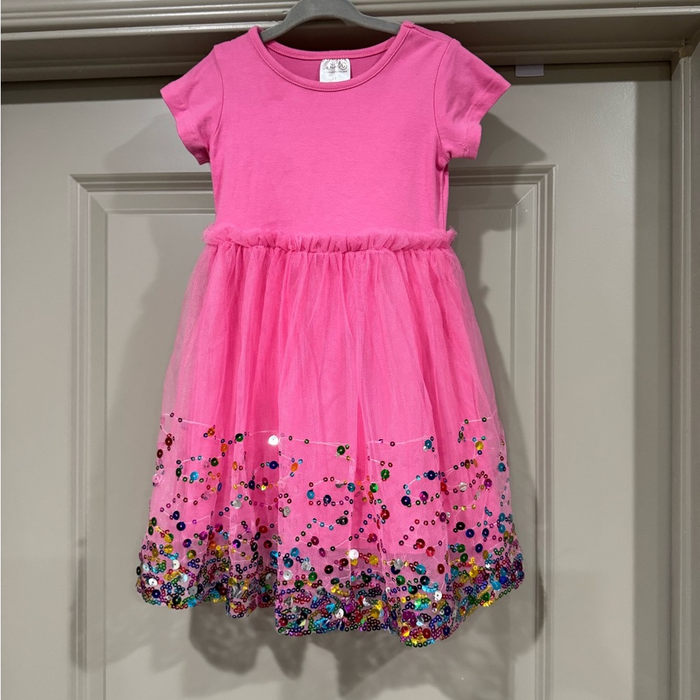 Sweet Wink Girls Raspberry Confetti Short Sleeve Tutu Dress Size 4t